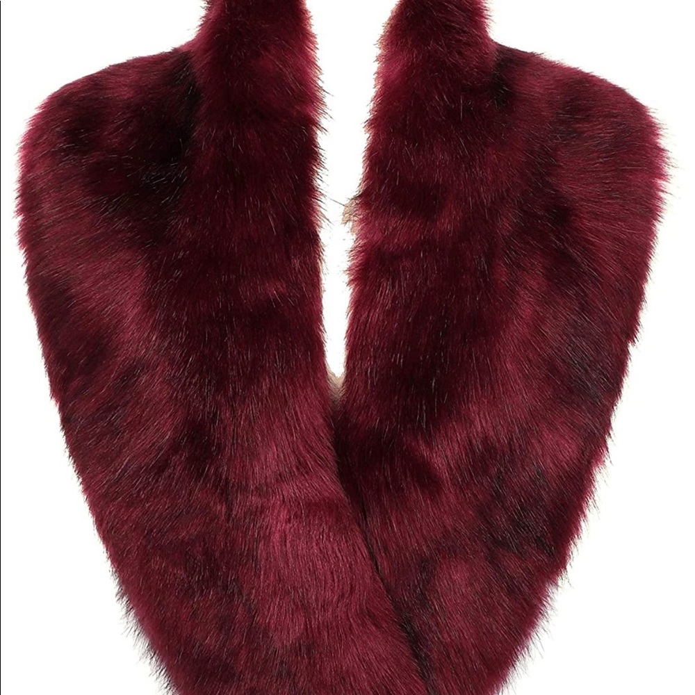 Fur Collar Shawl Burgundy Scarf Wrap Evening Cape